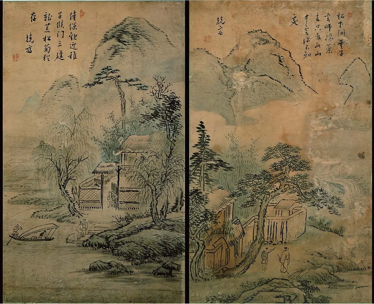 圖9 朝鮮18世紀 金得臣〈山水圖〉，紙本彩墨，單幅49×29公分，韓國首爾大學博物館藏。