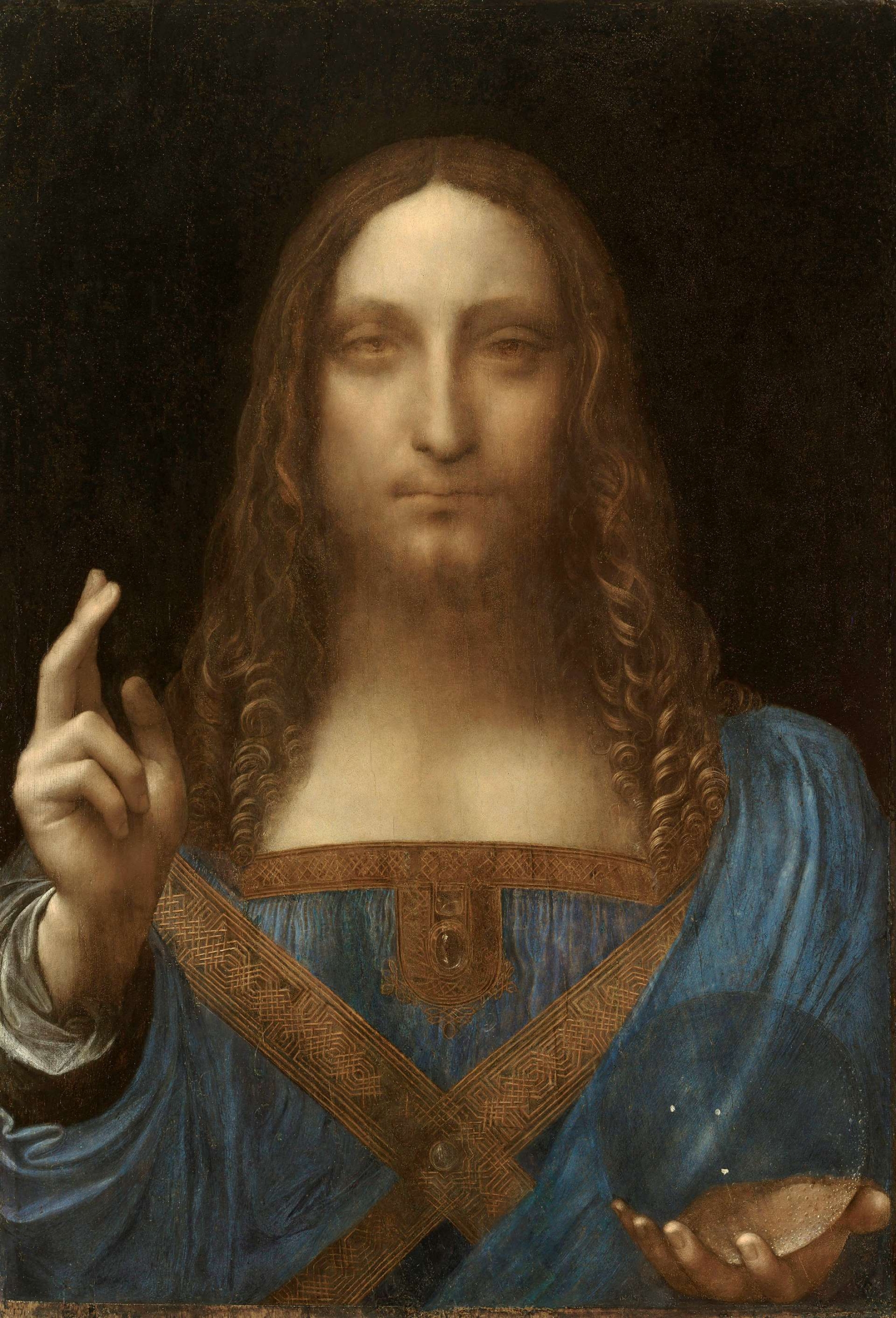 相傳由李奧納多．達文西所繪製的畫作《救世主》（Salvator Mundi），曾隱沒於世間許久，甚至一度被認為是出自達文西弟子之手。畫中，耶穌基督身著寶藍色長袍，佇立在深邃而混沌的背景正中央。他左手托著象徵地球（Mundi）的水晶球，右手則…