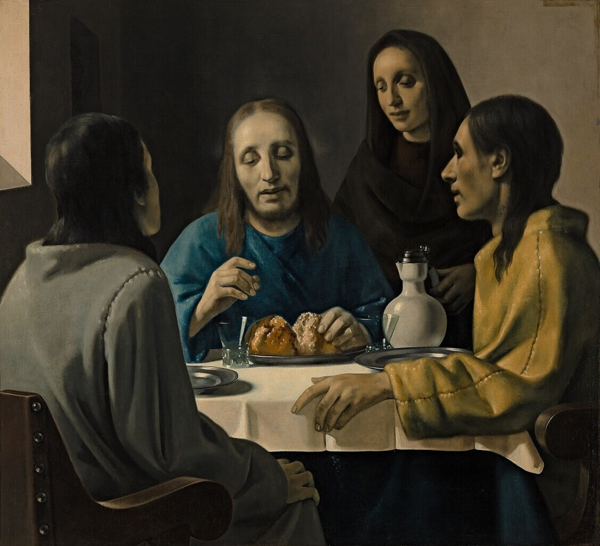 米格倫（Han van Meegeren）於1937年完成的《以馬忤斯的晚餐》。（Public Domain）