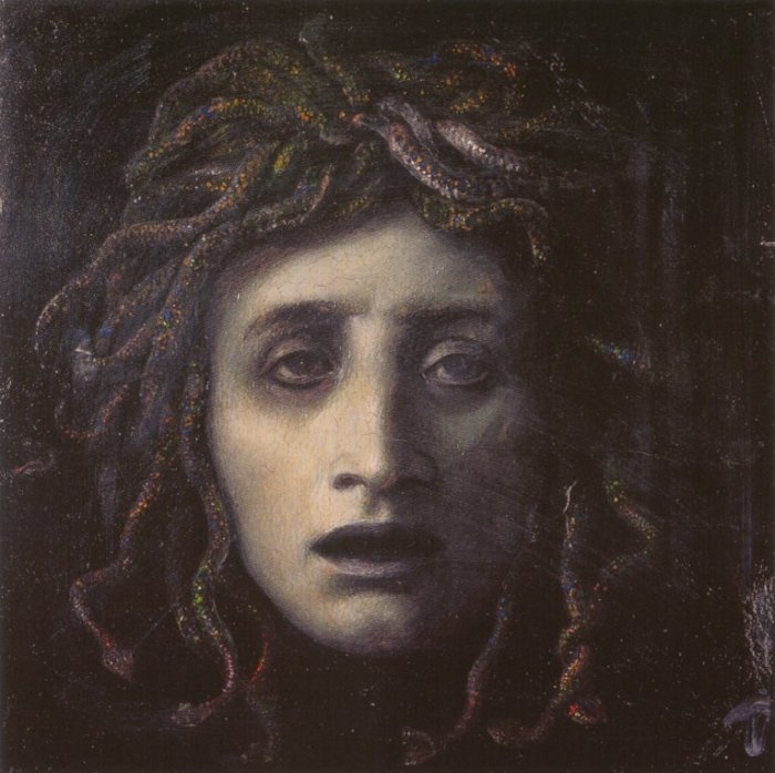 阿諾德．勃克林，《梅杜莎》，油彩畫布，39×37 cm，約1878。（日耳曼國家博物館典藏，Public domain）