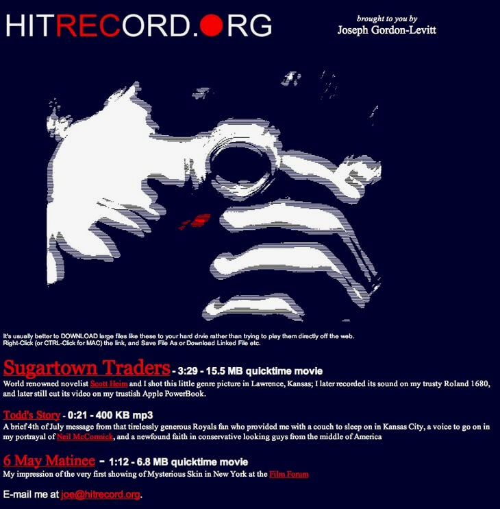 web1時期，第一個版本的HITRECORD頁面。（圖片截自HITRECORD官網）