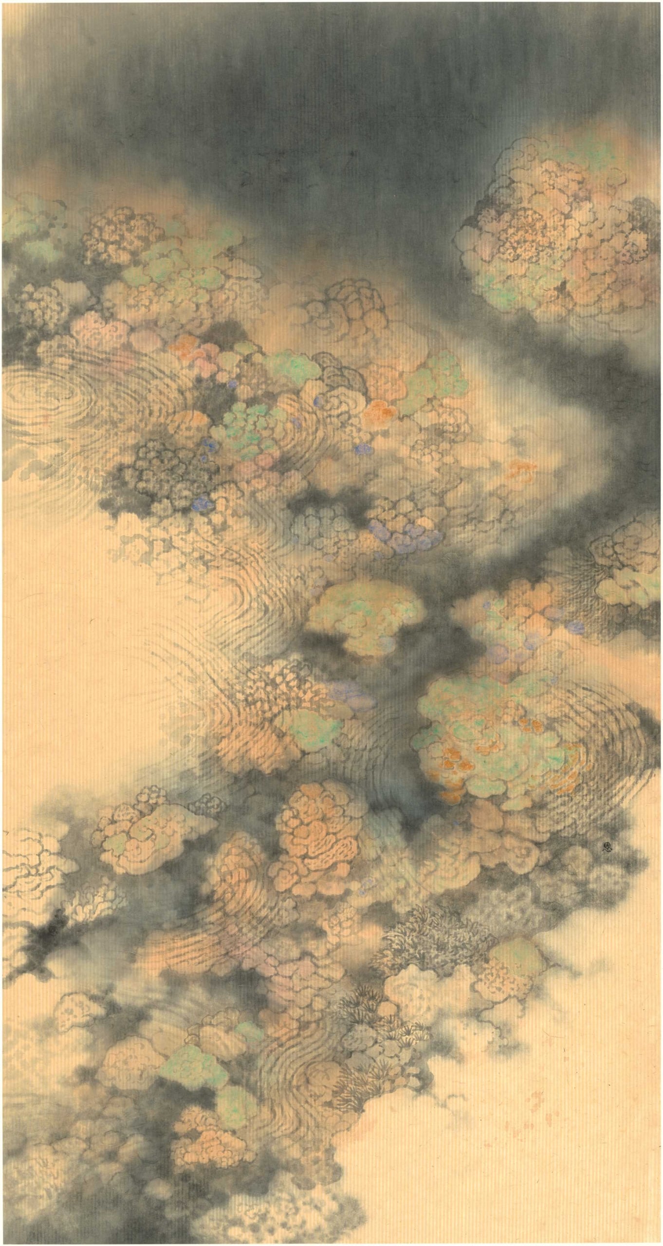他將這些筆墨表現個人的體會與思考，孟陳恩提煉與轉化來自海中的生命體驗。圖為孟陳恩作品《步入虛空》。（國立新竹生活美學館提供）