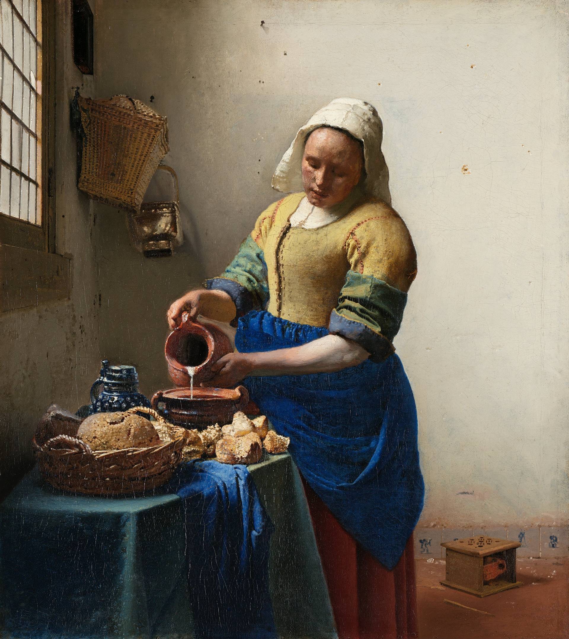 圖為廣受歡迎的維梅爾畫作《倒牛奶的女僕》（The Milkmaid），現藏於荷蘭阿姆斯特丹國家博物館。（Public Domain）