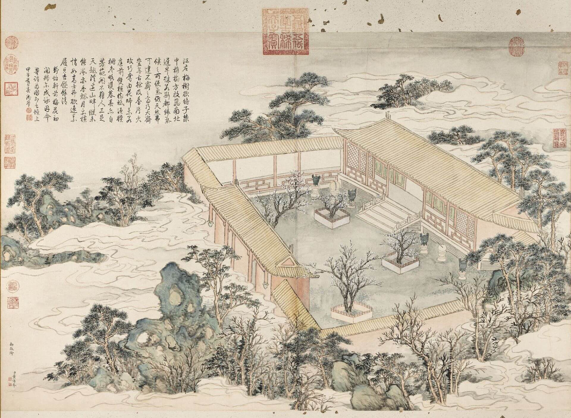 清 董誥《畫靜怡軒梅花》，紙本設色，80.6×121公分，國立故宮博物院藏。（©國立故宮博物院）