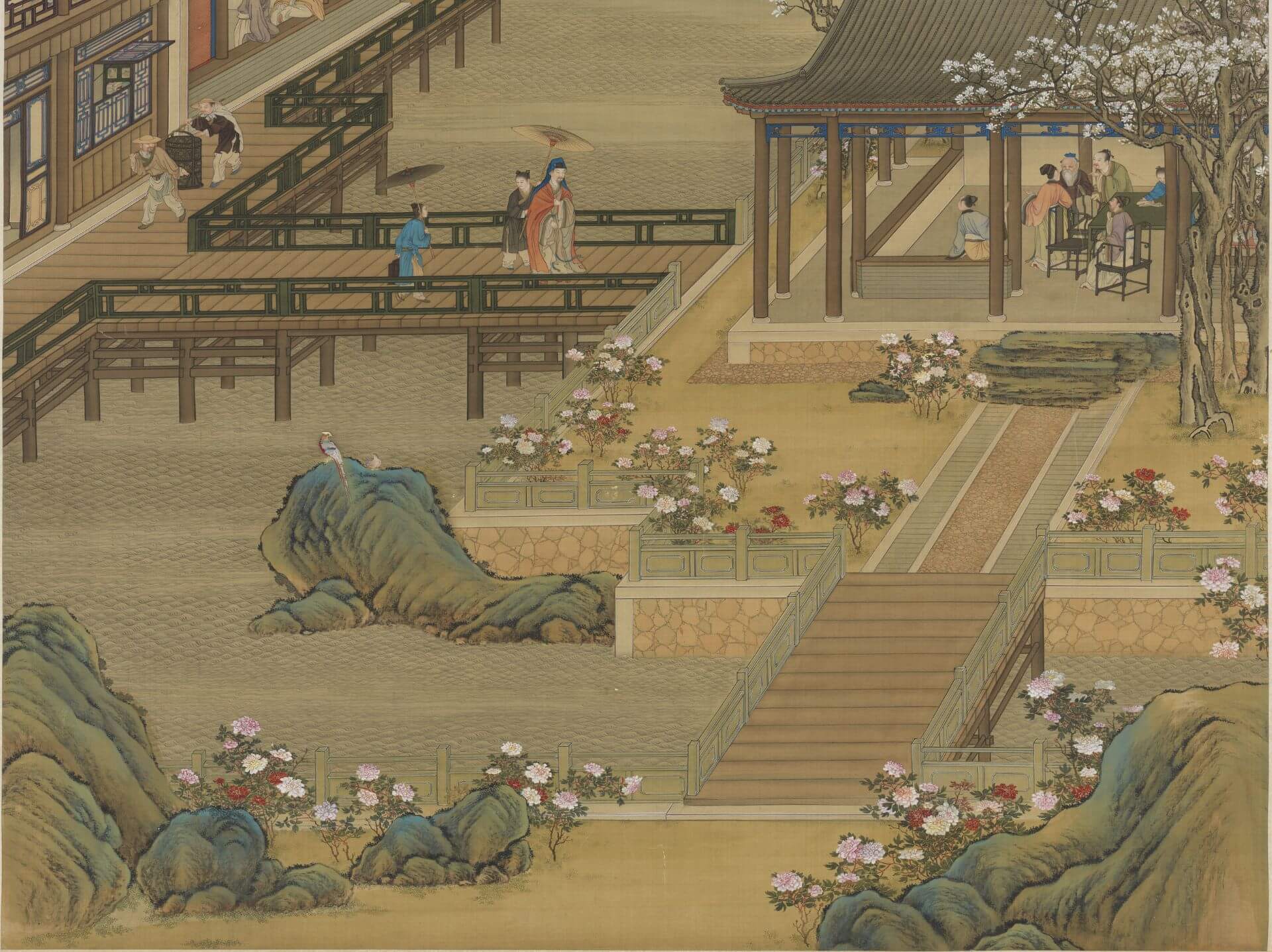 國寶 清畫院《畫十二月月令圖》四月（局部），絹本設色，175×97公分，國立故宮博物院藏。（©國立故宮博物院）