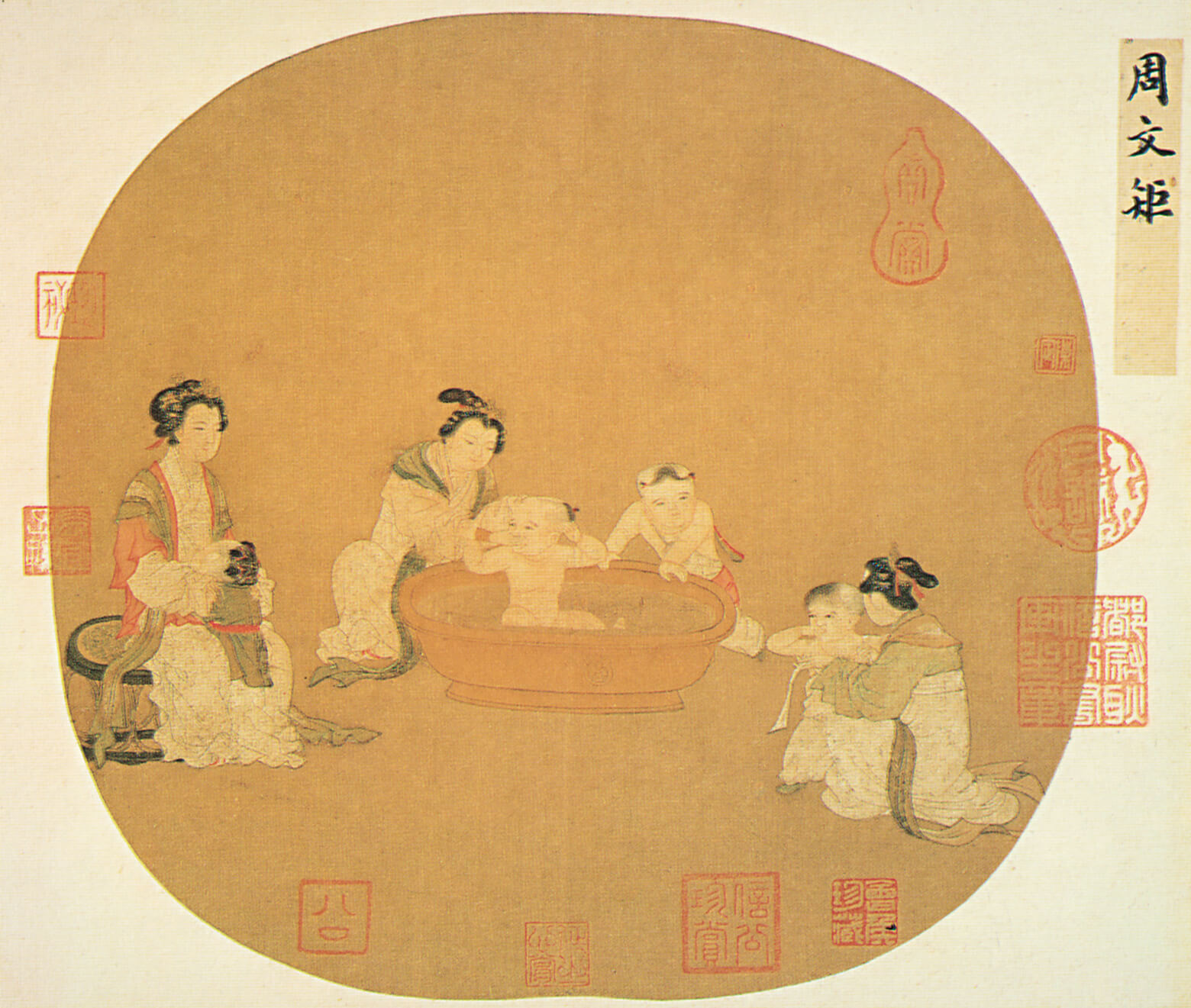 12～13世紀南宋〈宮女浴嬰圖〉冊頁（22.7×24.4厘米），佛利爾美術館藏。