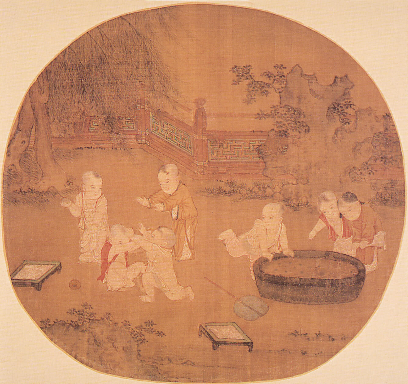 15～16世紀明代〈庭院嬰戲圖〉冊頁（25.3×26.9厘米），佛利爾美術館藏。