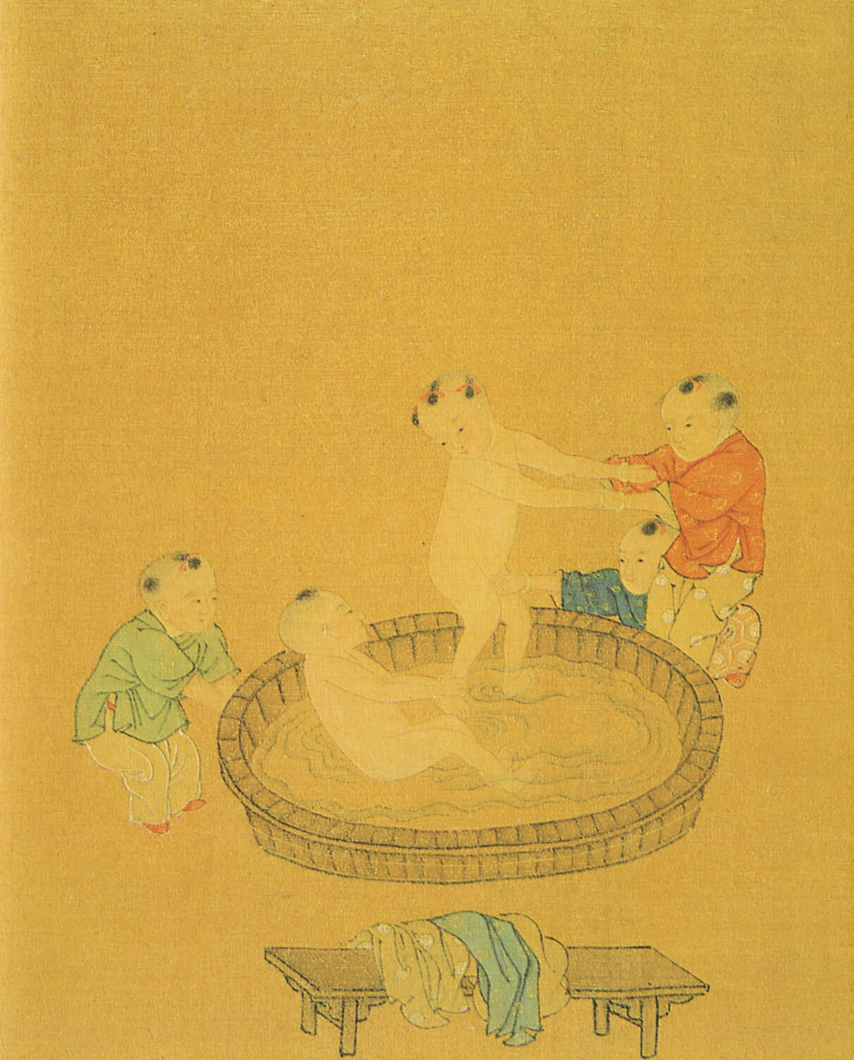 17世紀明代或清代〈水盆嬰戲圖〉冊頁（25.5×20.6厘米），佛利爾美術館藏。