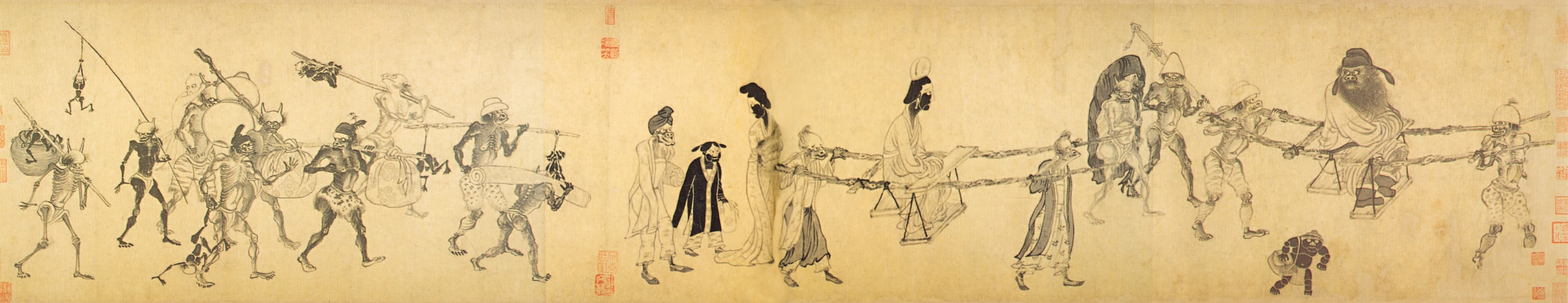 13世紀晚期至14世紀早期元代龔開（1222～1307）〈中山出遊圖〉（32.8×169.5厘米），佛利爾美術館藏。
