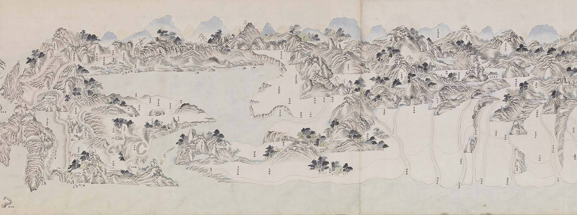 清〈臺灣圖附澎湖群島圖〉局部，紙本設色，663.5×62.5公分，國立故宮博物院藏。©Public Domain