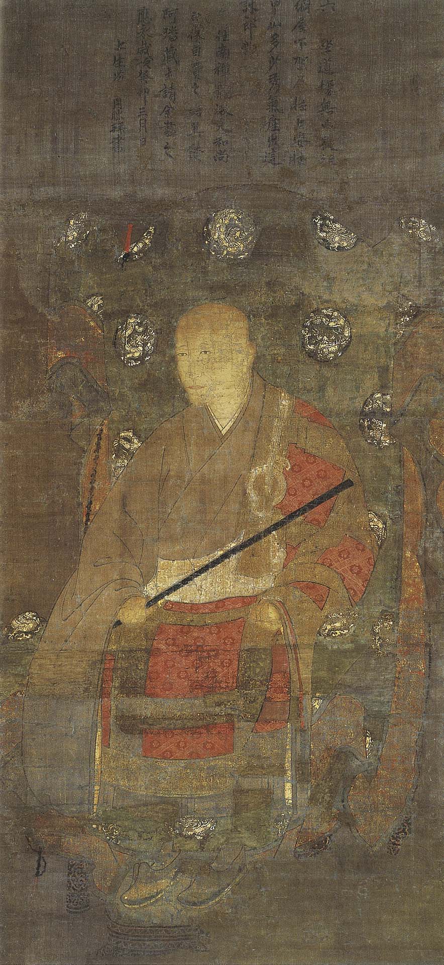 圖2 重要美術品 室町時代 古幢周勝應永三十年（1423）贊〈龍湫周澤像〉，絹本設色，110.7×51.8公分，大和文華館藏。