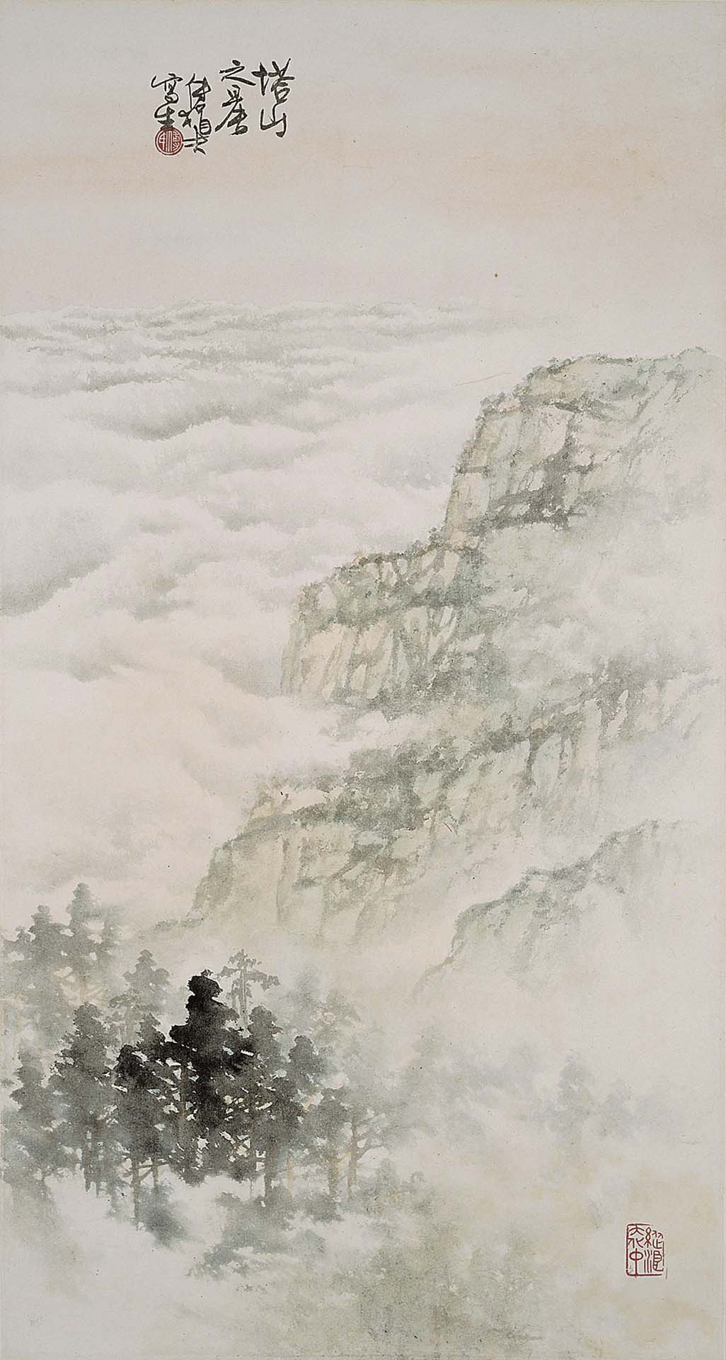 圖6 傅狷夫〈塔山之晨〉，紙本彩墨，90×47.5公分，國立歷史博物館藏。