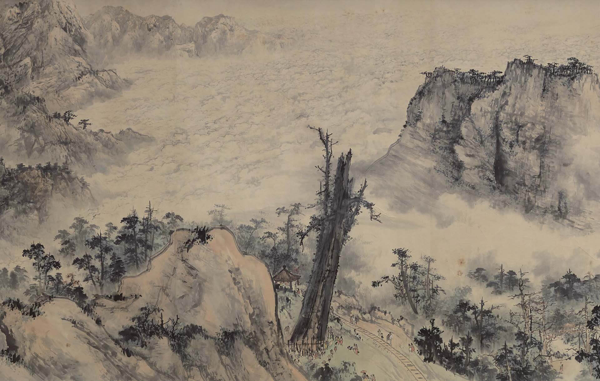 圖9 〈寶島長春圖〉局部，圖為描繪阿里山神木，國立歷史博物館藏。