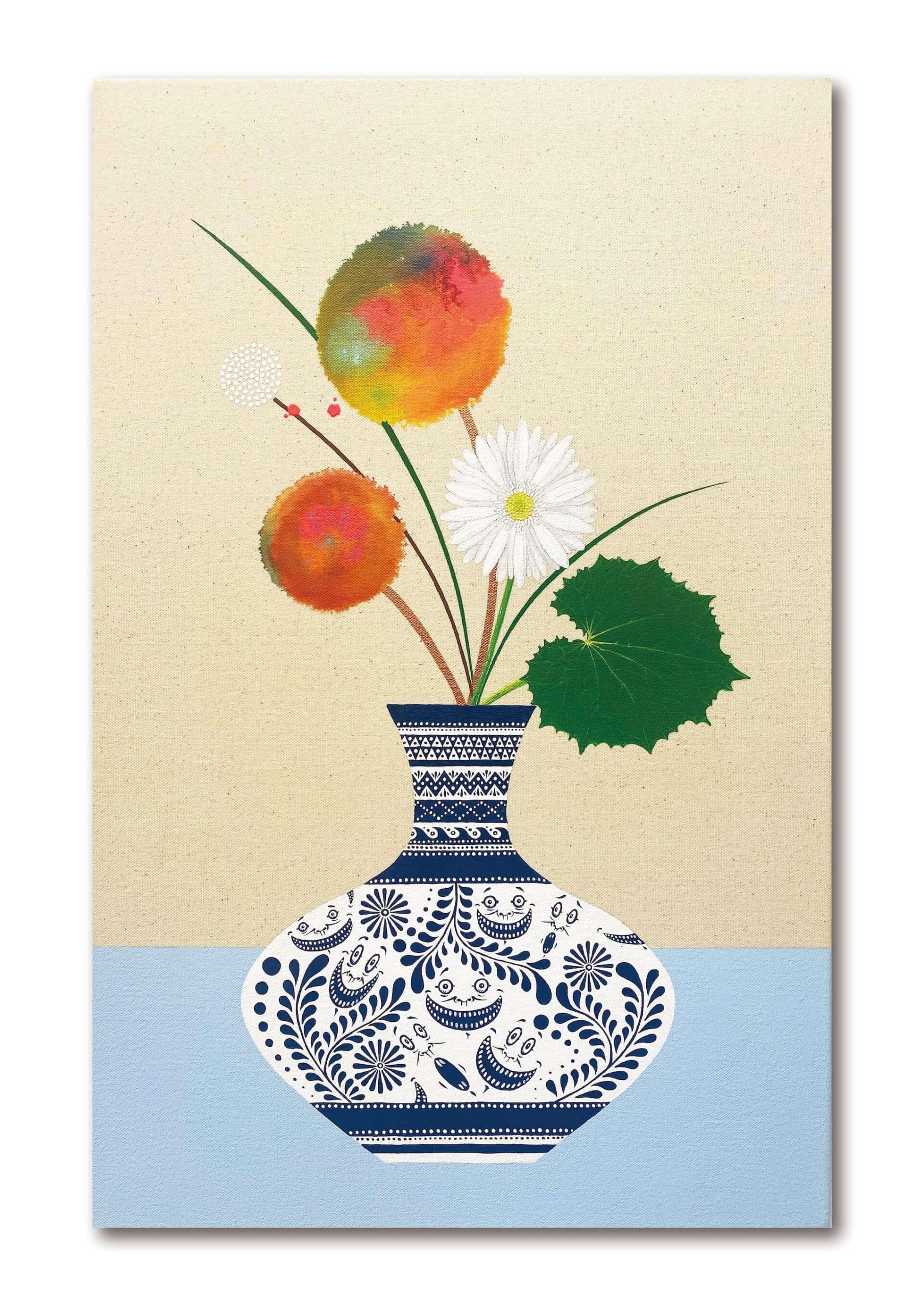 YOSHI47，《Flower arrangement _ Blue》，2024，Acrylic and water-based resin on cotton canvas，55×35×4cm。（Artemin Gallery提供）