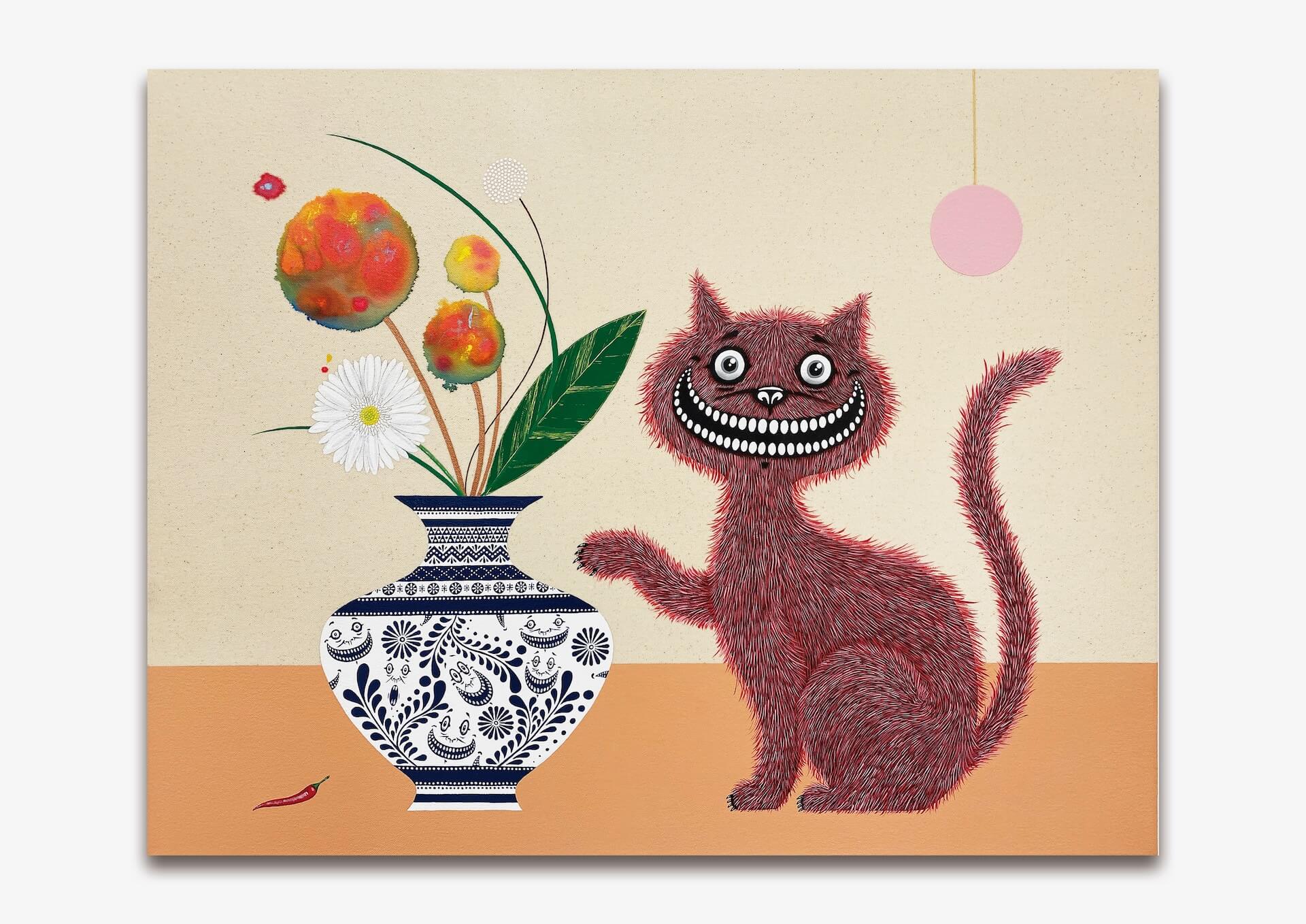 Yoshi47，《A mischievous cat》，2024，Acrylic and water-based resin on cotton canvas，70×55×4cm。（Artemin Gallery提供）