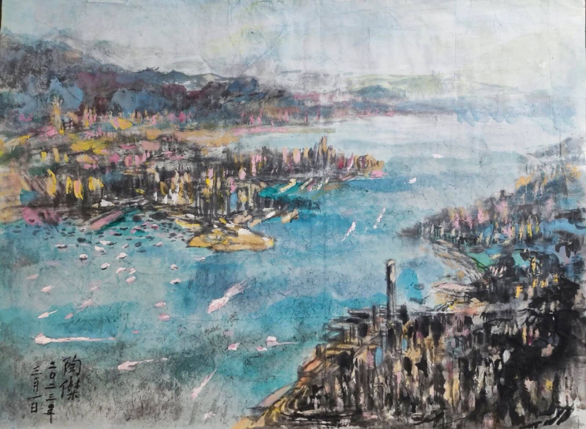 〈維多利亞港2023〉 (局部)，陶傑，燕譽堂，Room 809。（WHATZ國際當代藝術博覽會提供）