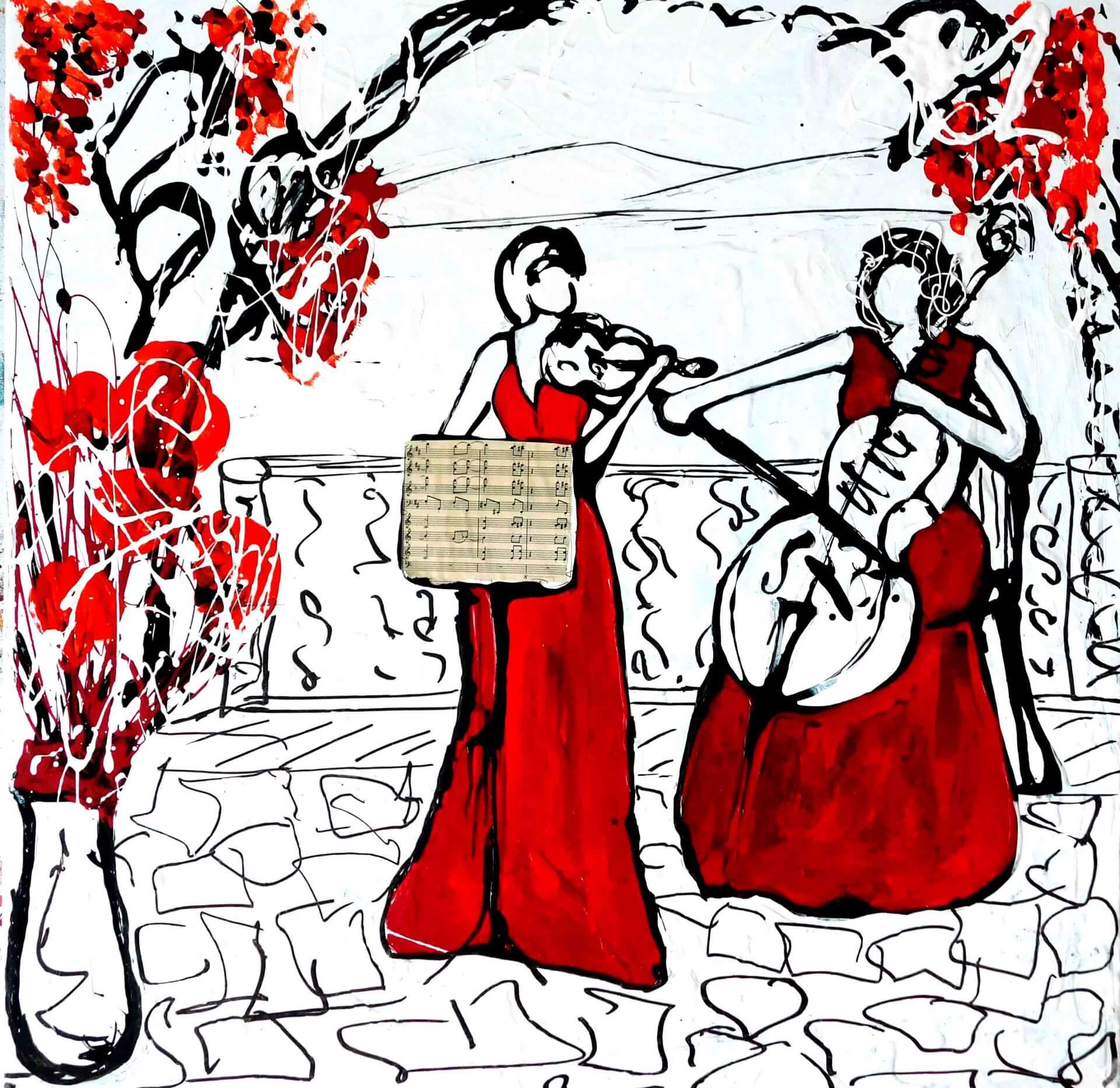 〈Summer Vineyard〉，Madeleine Ekeblad，2024，51 x 51 cm，Enamel, Acrylic & Manu on Canvas。（WHATZ國際當代藝術博覽會提供）