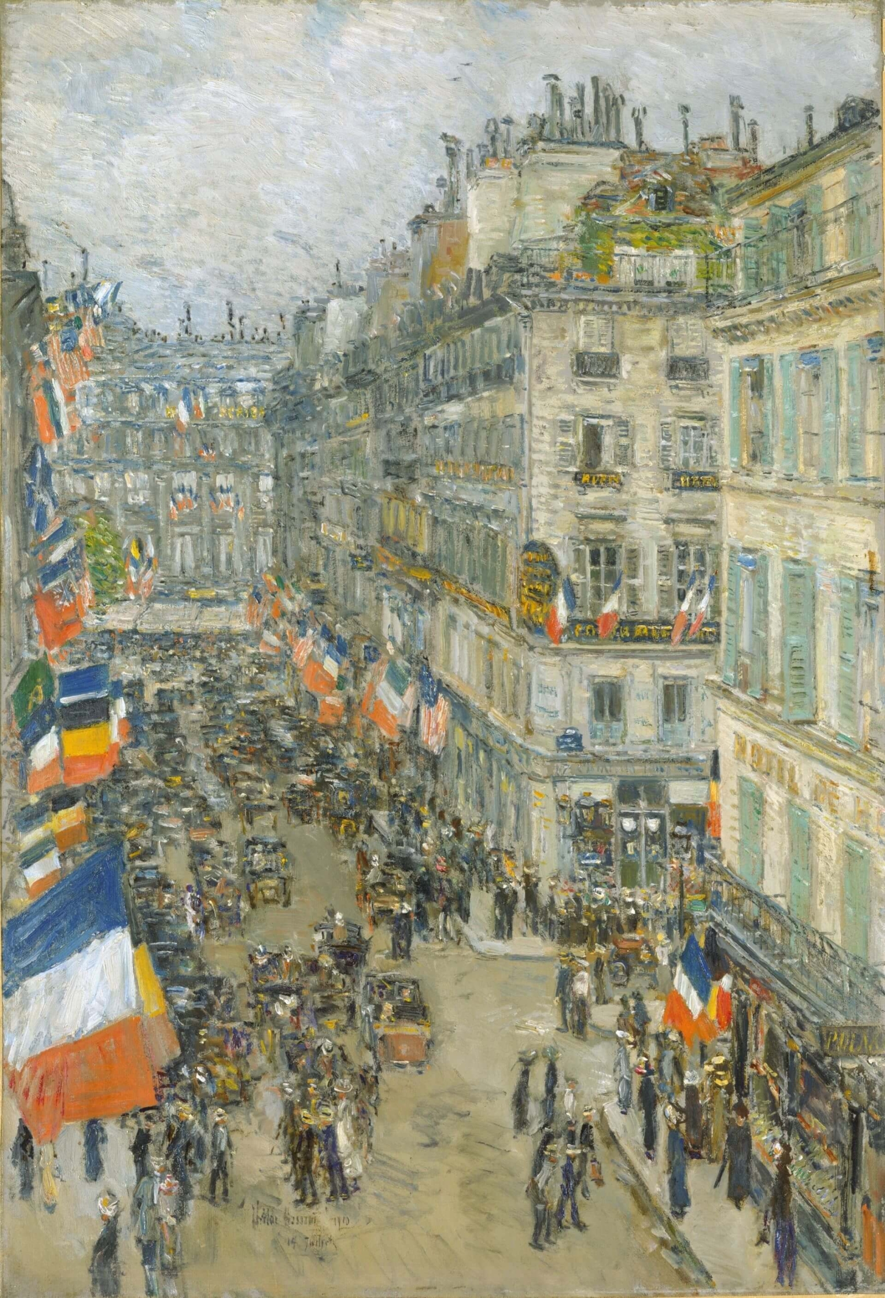 契爾德．哈珊（Childe Hassam）《多奴街，1910年7月14日》，74×50.5公分，1910。（©Wikipedia）
