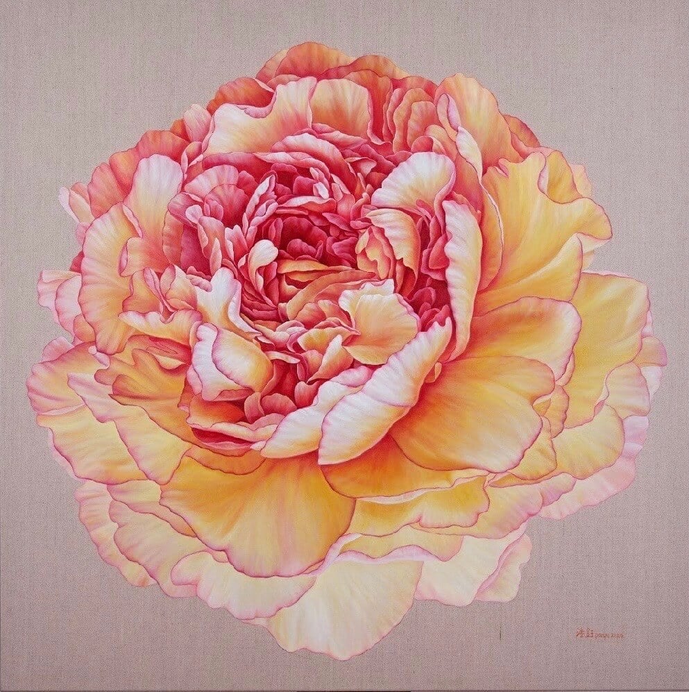 潘鈺,《一念花開39》,100×100cm,2024,油畫、壓克力。(宛儒畫廊提供)