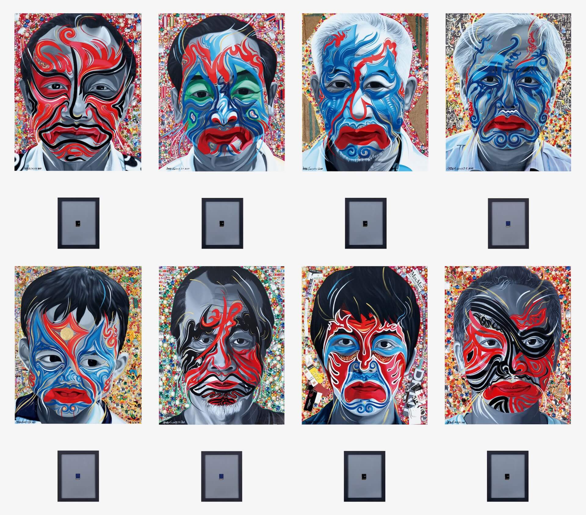 郭振昌（J. C. KUO），《八家將-只剩符號1~8》，2013，綜合媒材，97×72.5 cm，記憶卡，28.5×23.5cm×8pcs。（赤粒藝術提供）