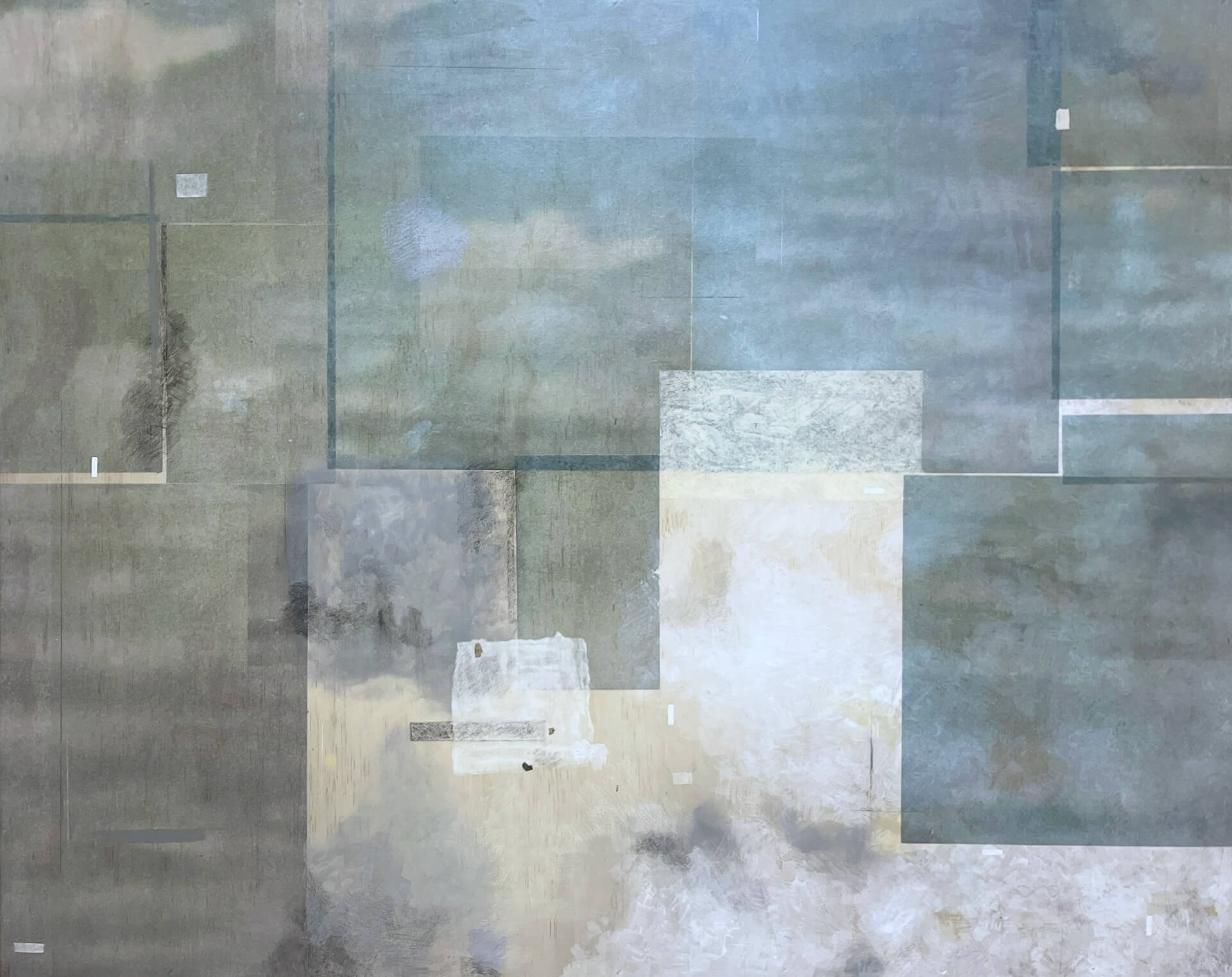 黃琳穎，《海》，三夾板、紙、油墨、蠟筆、色鉛筆、壓克力顏料，80×100cm，2024。（敦煌藝術中心提供）