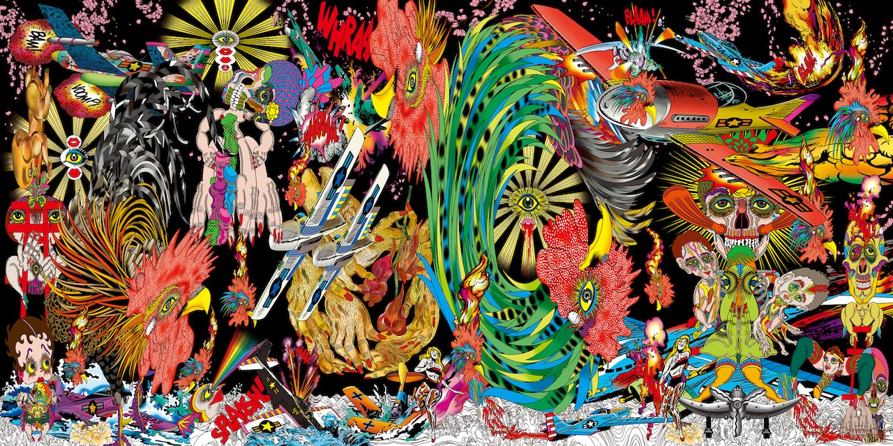 田名網敬一，The Story of Death and Rebirth， Pigmented ink、acrylic silkscreen medium、crushed glass、glitter acrylic paint、acryli…