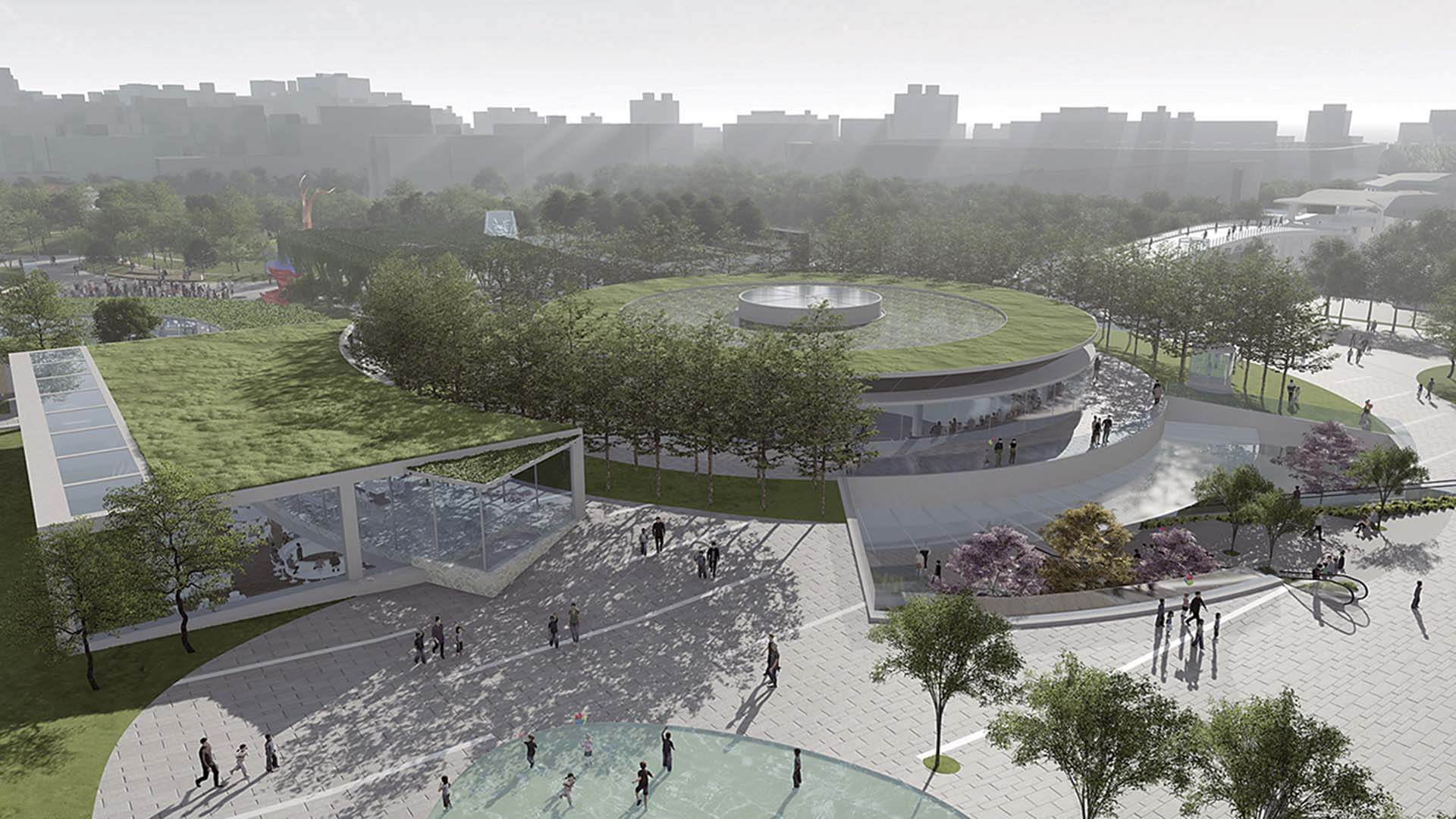 北美館擴建計畫園區模擬示意圖。（臺北市立美術館提供）
