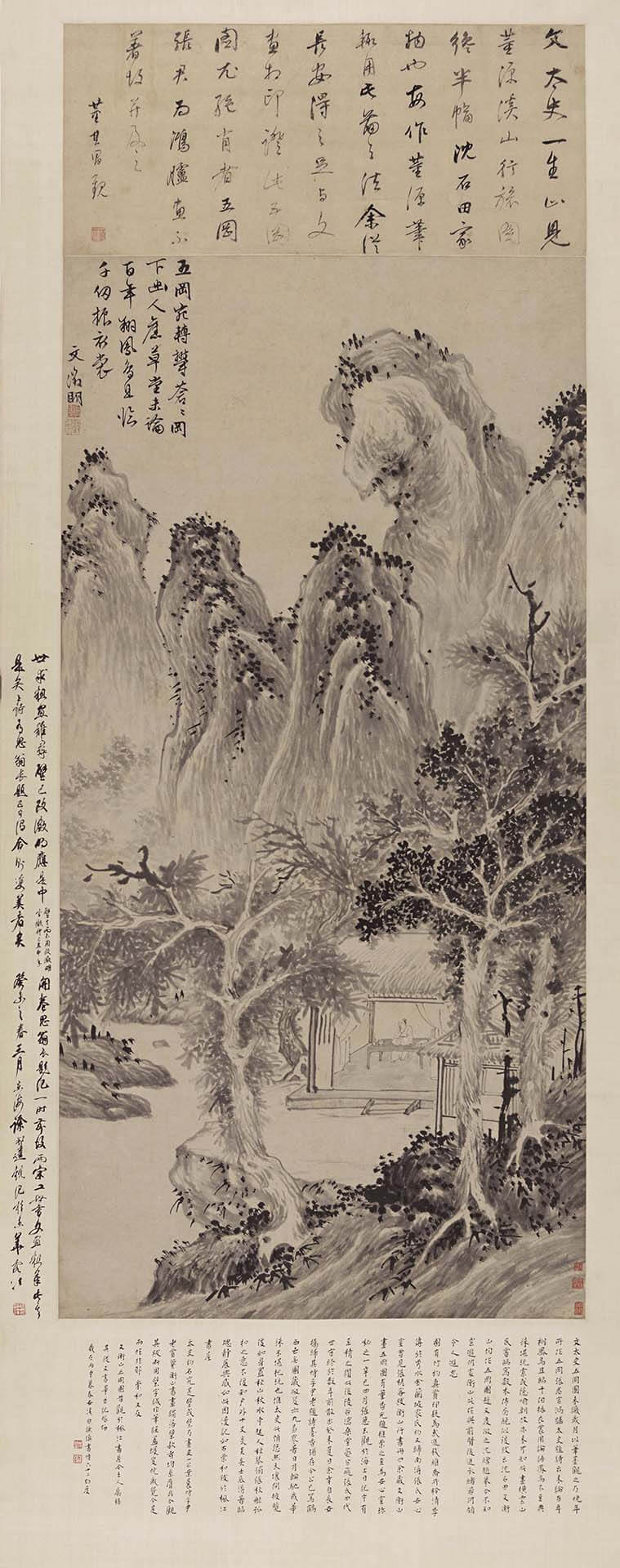 明 文徵明〈五岡圖〉，紙本水墨，132.5×65.3公分，溪客舊廬藏。