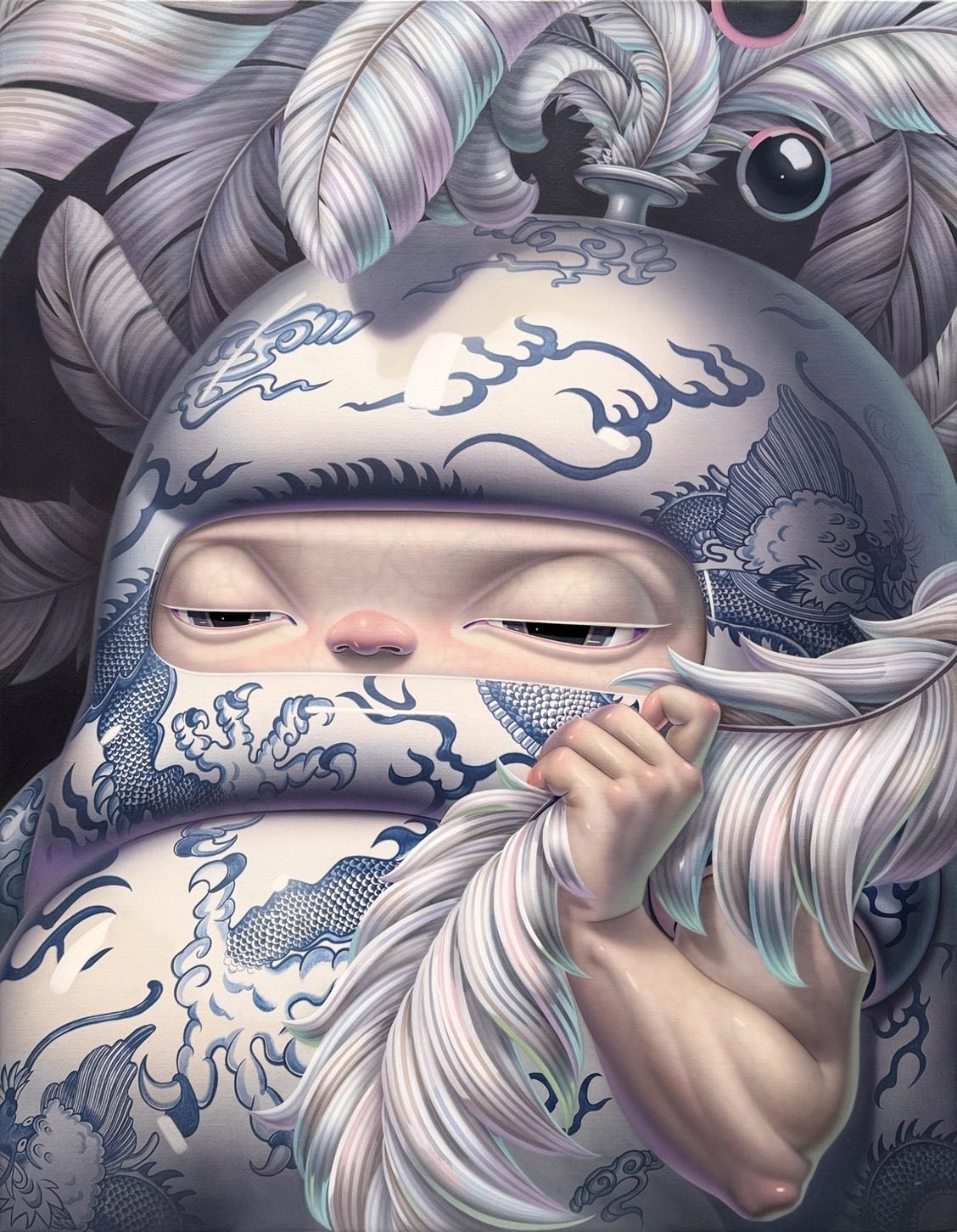 Kwang Hyun Kim,《Blue Shadow and White Feathers 2》,壓克力、畫布,117 × 91 × 3 cm,2024。(DOPENESS ART LAB提供)