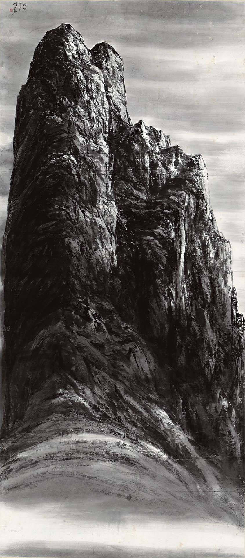 陳宏勉2004年作〈山水〉，紙本水墨，220×97公分。
