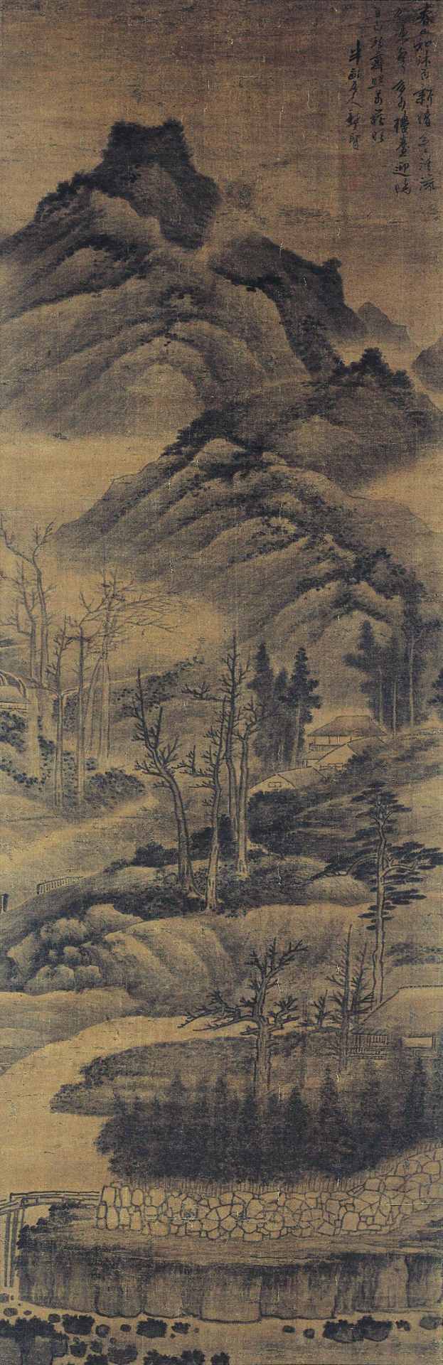 清代龔賢〈春山如沐圖〉，絹本墨筆，153.8× 50.6厘米，傅申捐贈，國立故宮博物院藏。