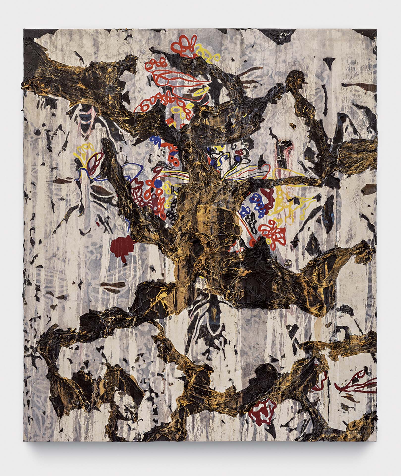 馬克．布拉德福特，《Spider in a Web》，混合媒材，213.7×183.5×5.7 cm，2024 攝影／JJYPHOTO。（ © Mark Bradford Courtesy the artist and Hauser &am…