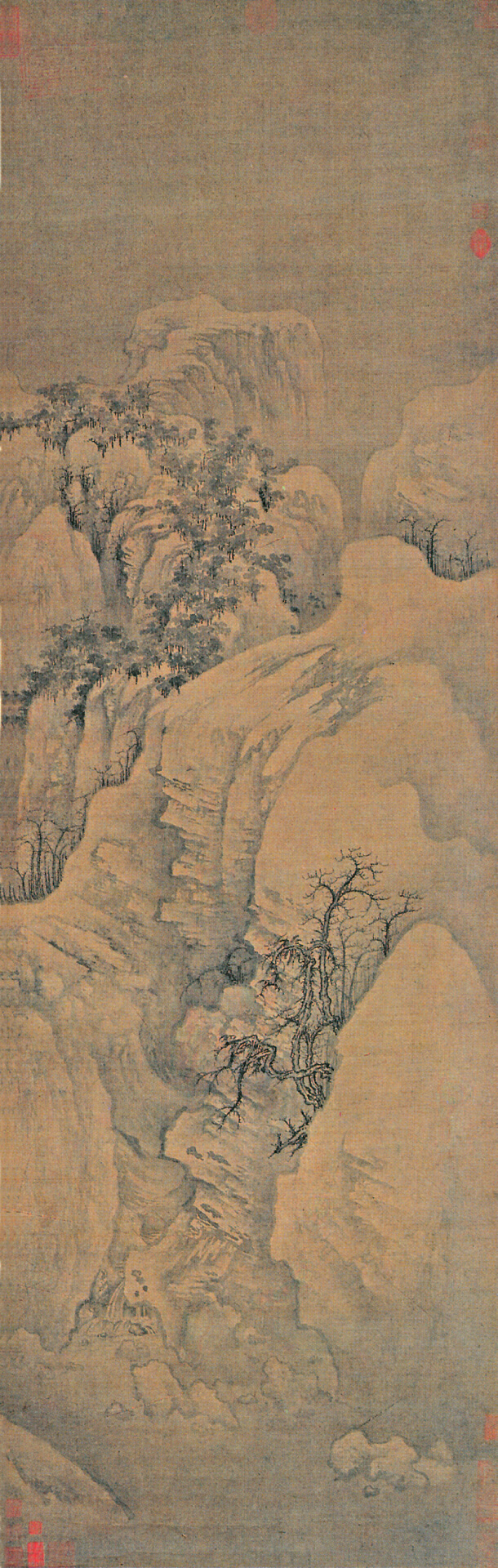 上海博物館藏（傳）郭熙〈幽谷圖〉，筆法俐落，為郭熙派佳作，唯皴染較單薄。