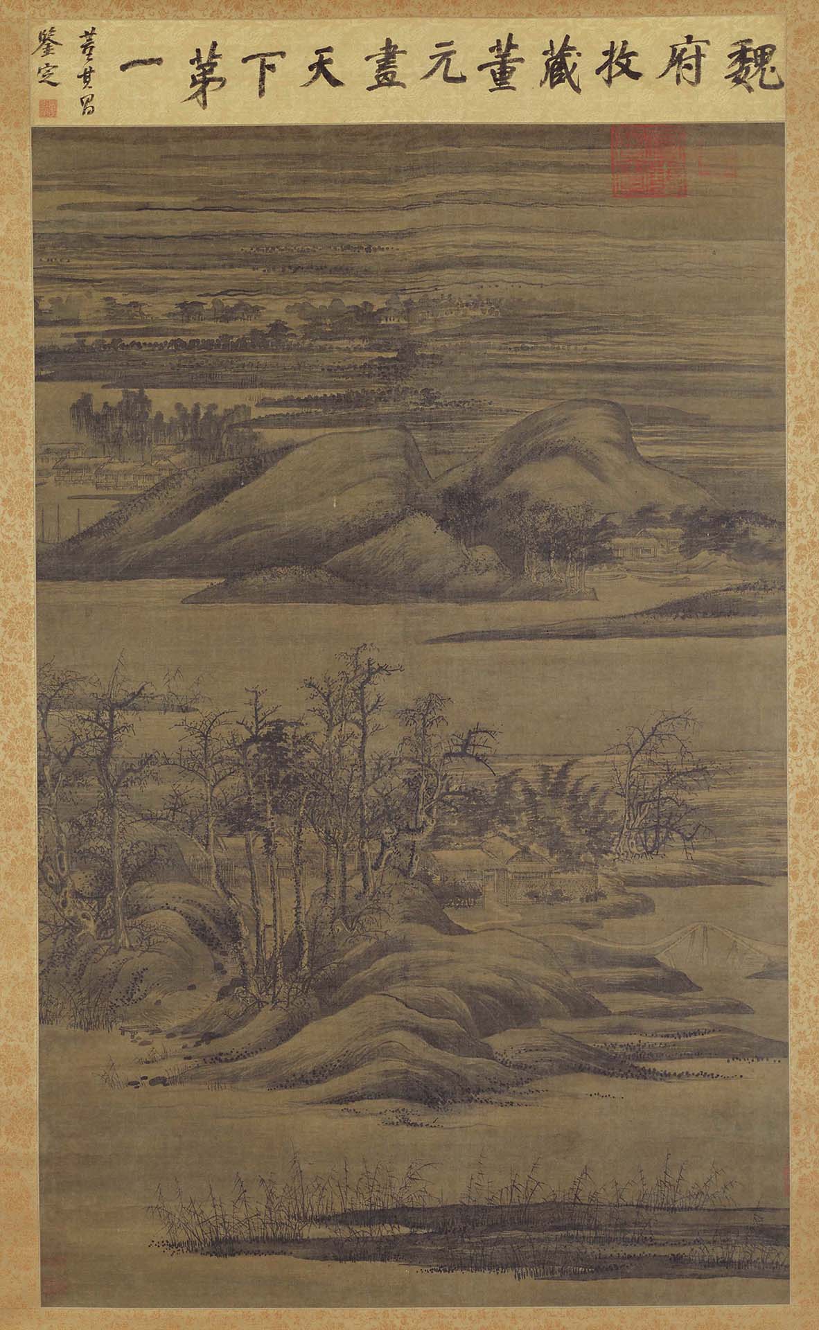 圖2 （傳）董源〈寒林重汀圖〉，絹本水墨淡彩，181.5×116.5公分，黑川古文化研究所藏。