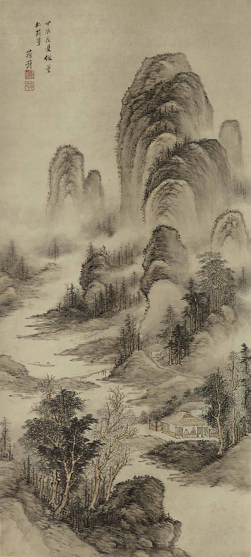 圖4 清 蔣藹〈倣董源山水圖〉，紙本水墨淡彩，94×42.7公分，黑川古文化研究所藏。