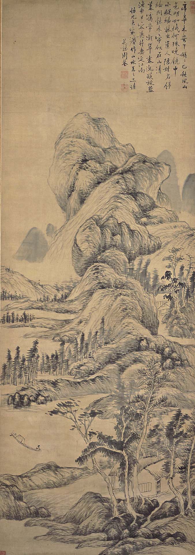 圖5 清 周荃〈秋溪漁隱圖〉，絖本水墨，159.5×56公分，京都市立藝術大學藝術資料館藏。