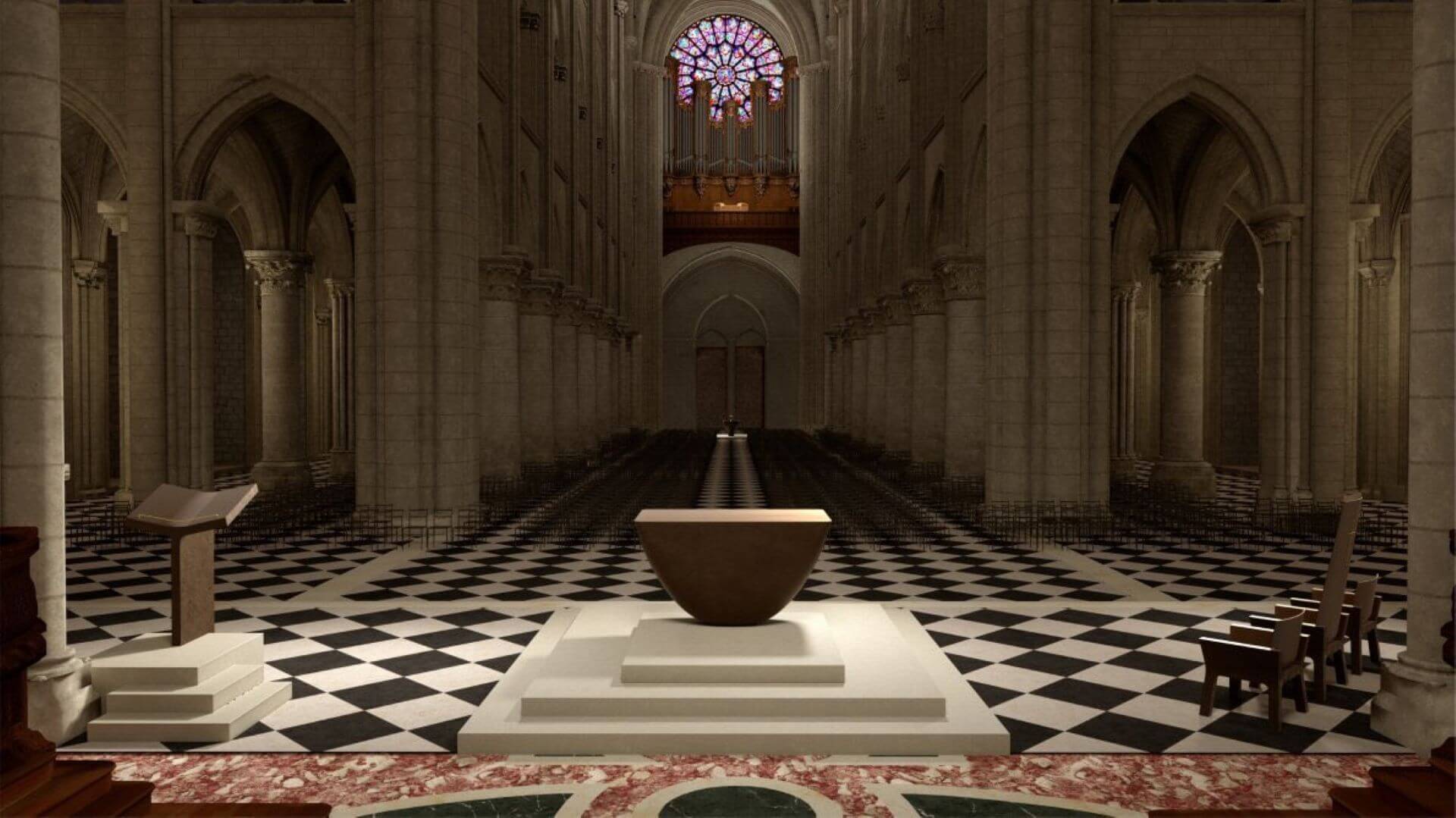 整修後的巴黎聖母院及禮拜傢俱。（©Cathédrale Notre-Dame de Paris）