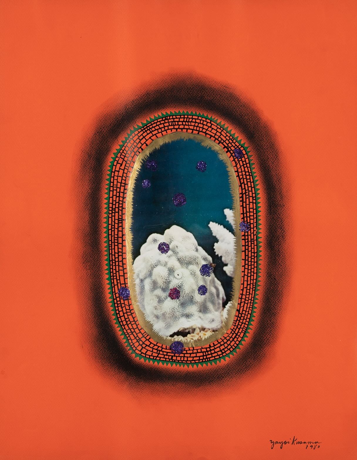 草間彌生，《海底》，1980，65.8 × 51.4 cm，拼貼、粉彩、墨水、紙，W Collection，©草間彌生