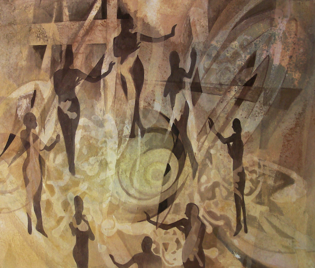 鄭月妹 ，《Dancing Green》，壓克力顏料、複合媒材，66x62cm，2005。（波翼藝術提供）