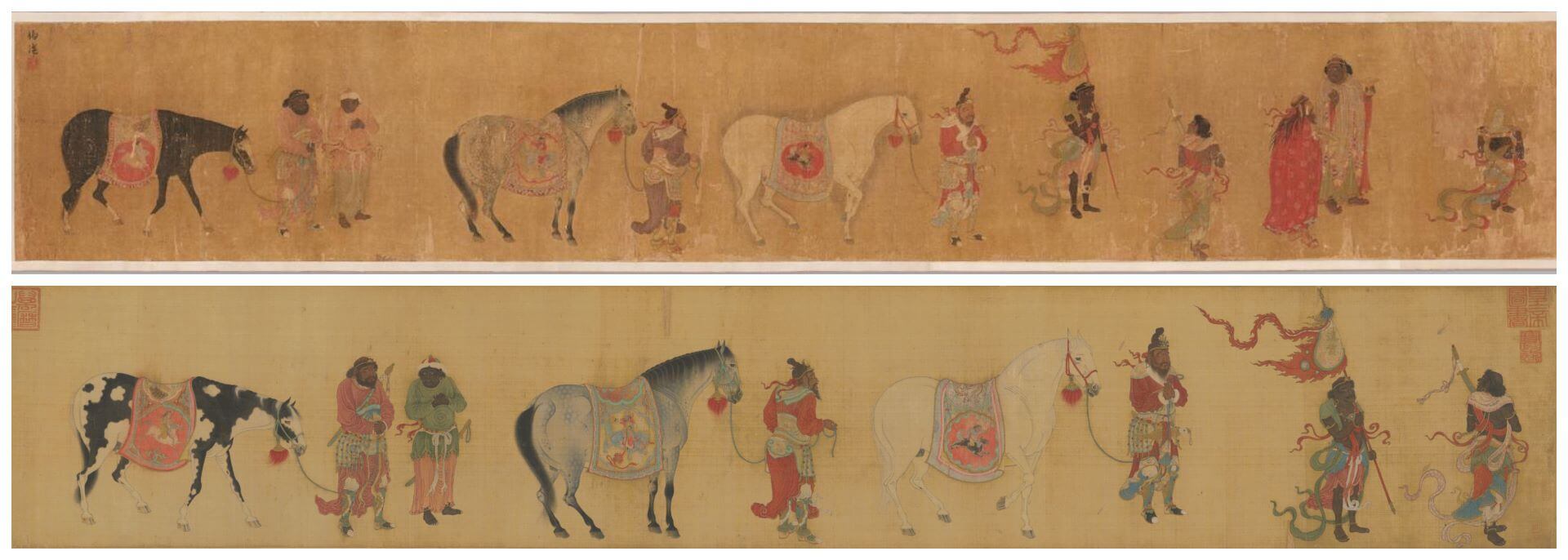 上圖9 元 任伯溫，《職貢圖》，舊金山亞洲藝術博物館藏。（© Asian Art Museum）下圖10 元 九峰道人，《三駿圖》，北京故宮博物院藏。（Public Domain）