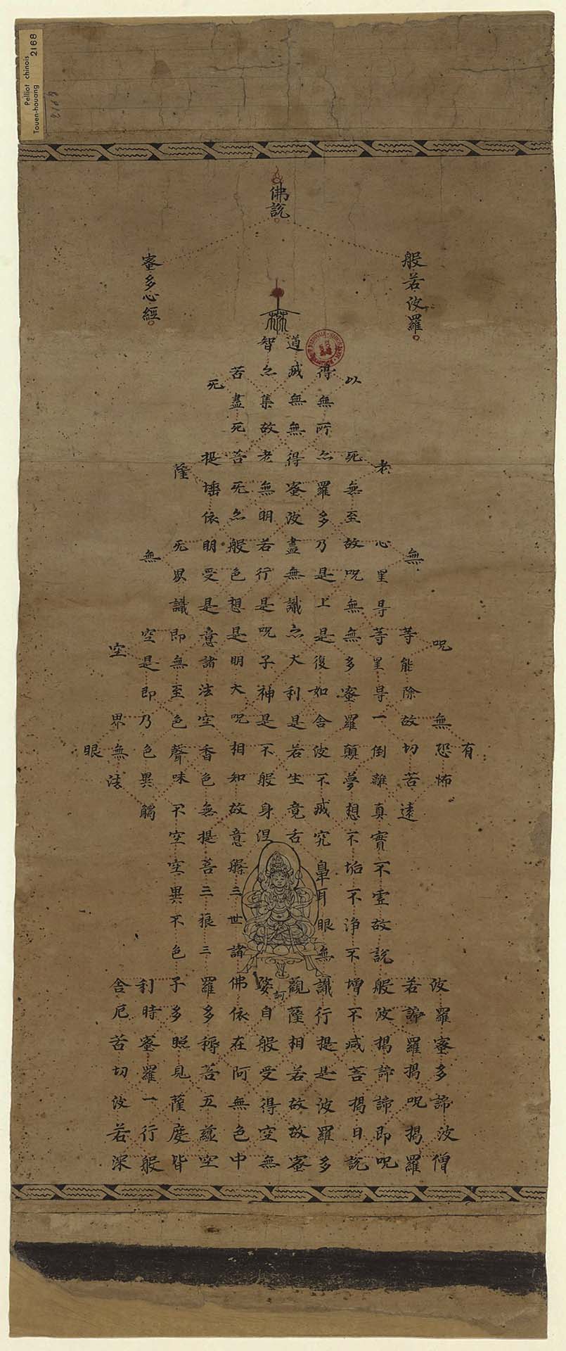 晚唐〈塔形《心經》〉，74.9×9.9公分，法國國家圖書館藏。圖取自https://www.shuge.org/meet/topic/114394/。