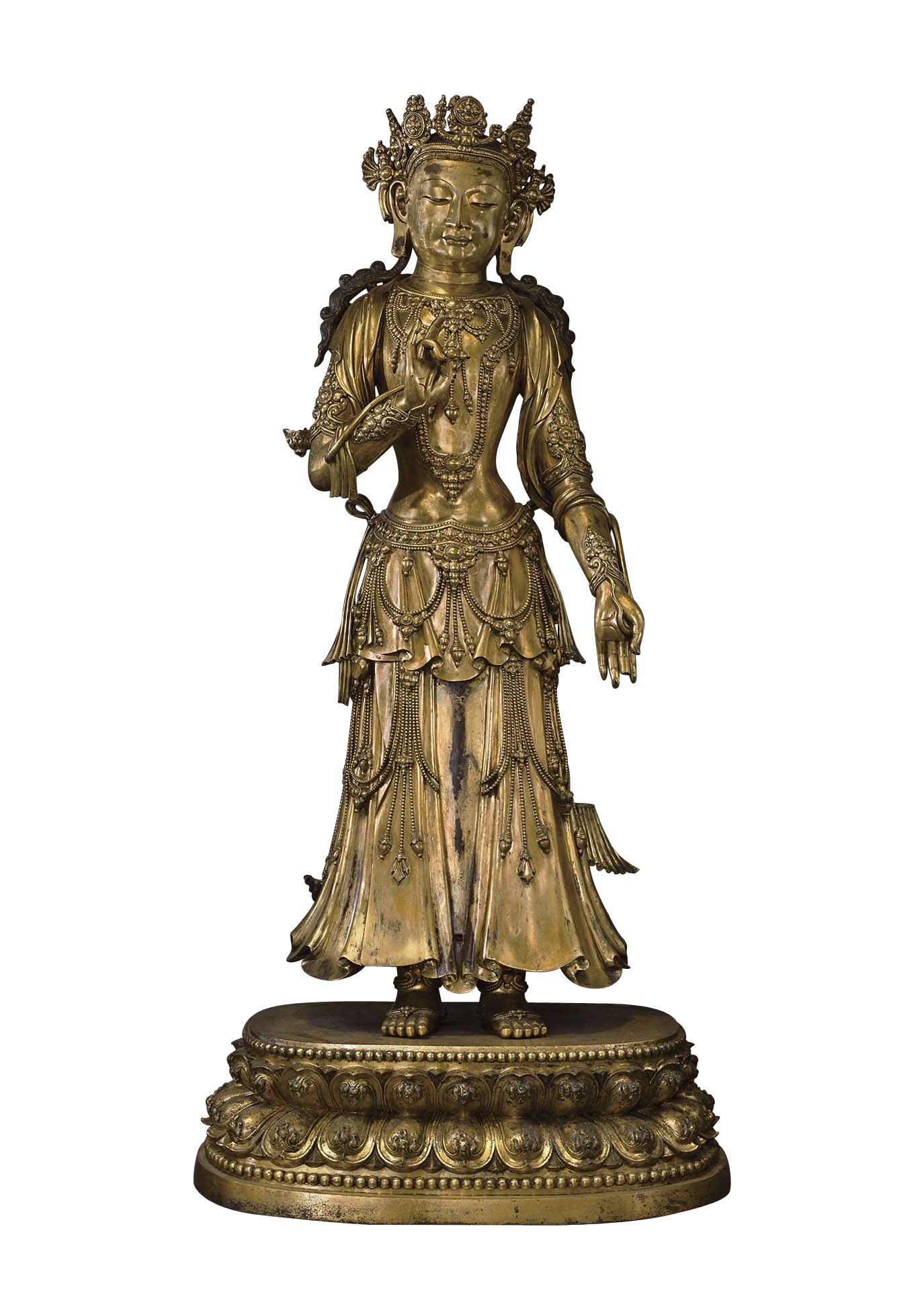 中國 明永樂〈菩薩像〉，青銅鎏金，133×66.5×44公分，巴黎賽努奇美術館藏。