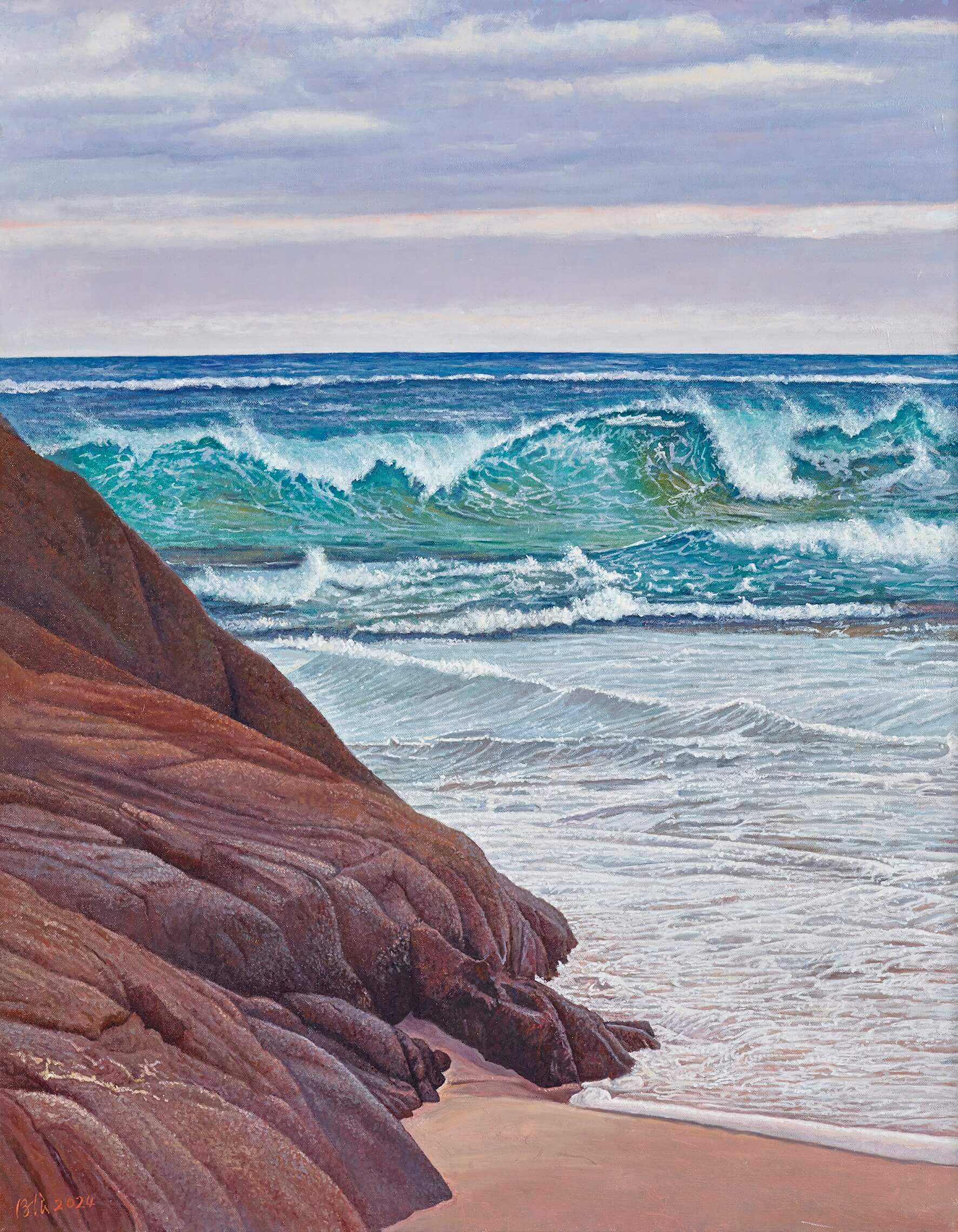 劉得浪，《碧浪奔岩》，油彩、畫布，116.8×91cm（50F），2024。（尊彩藝術中心提供）