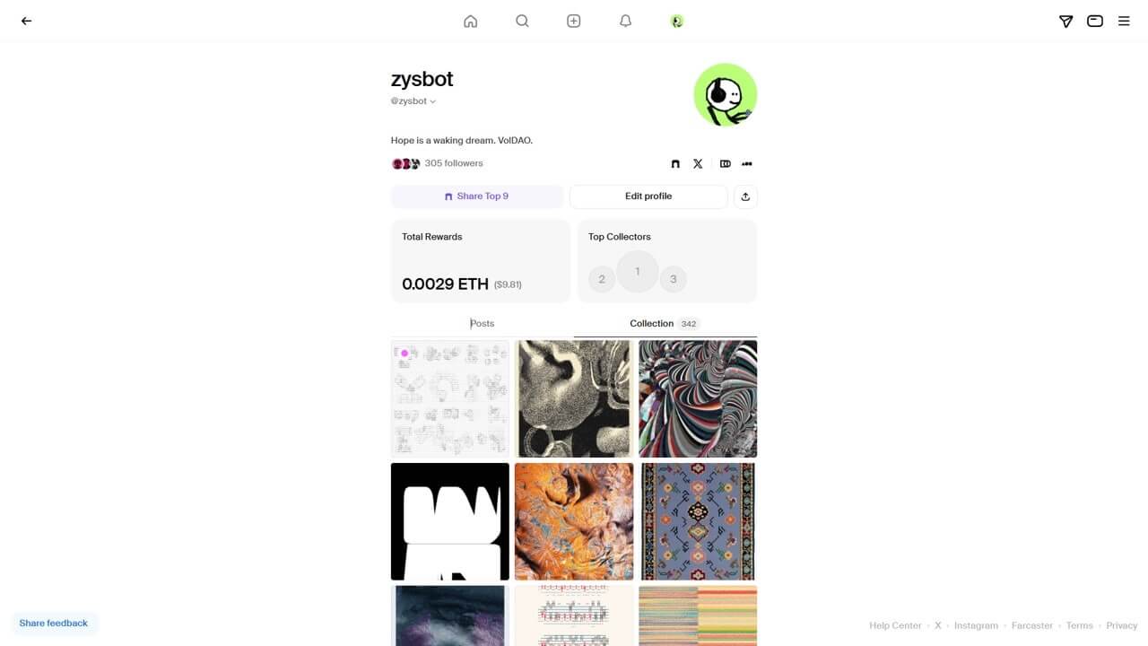 我的個人頁面呈現我收藏或轉貼的作品，包括別人看到我的藏品後跟進收藏的獲利。（張寶成提供）