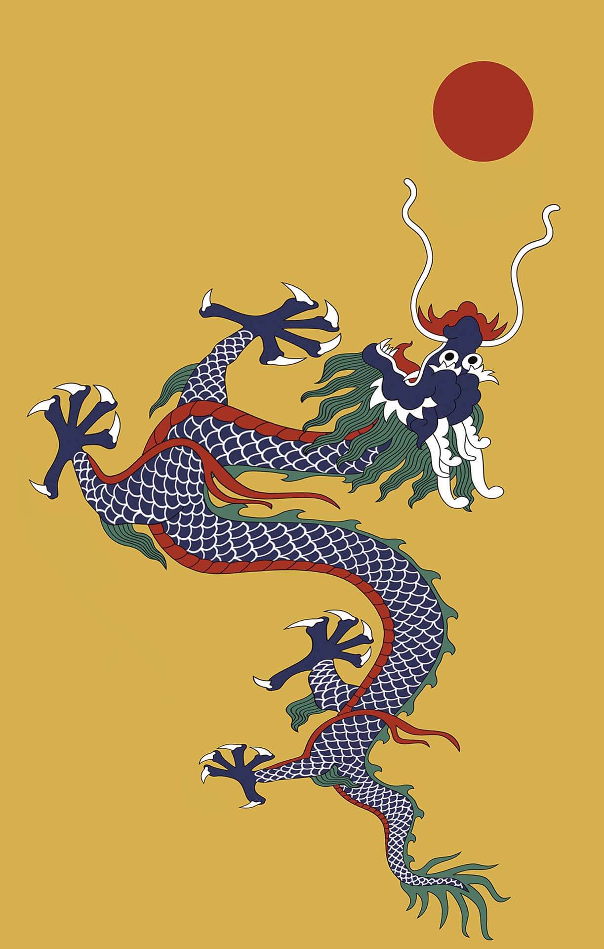 晚清開始採用的大清帝國正式國旗黃龍旗圖案。(Public Domain)