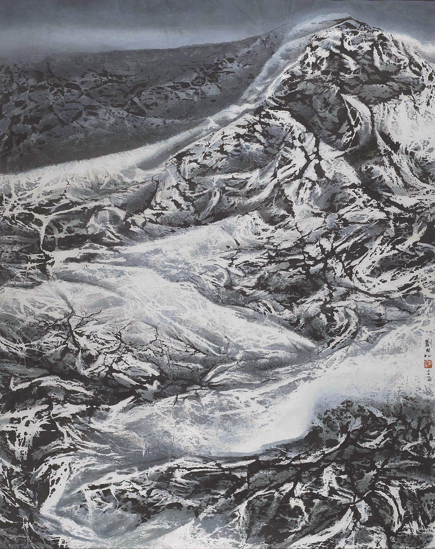 圖為劉國松創作於2014年的《西藏雪山 浪卡子雪肩》,116.6×92.6cm。(又齊珍藏提供)