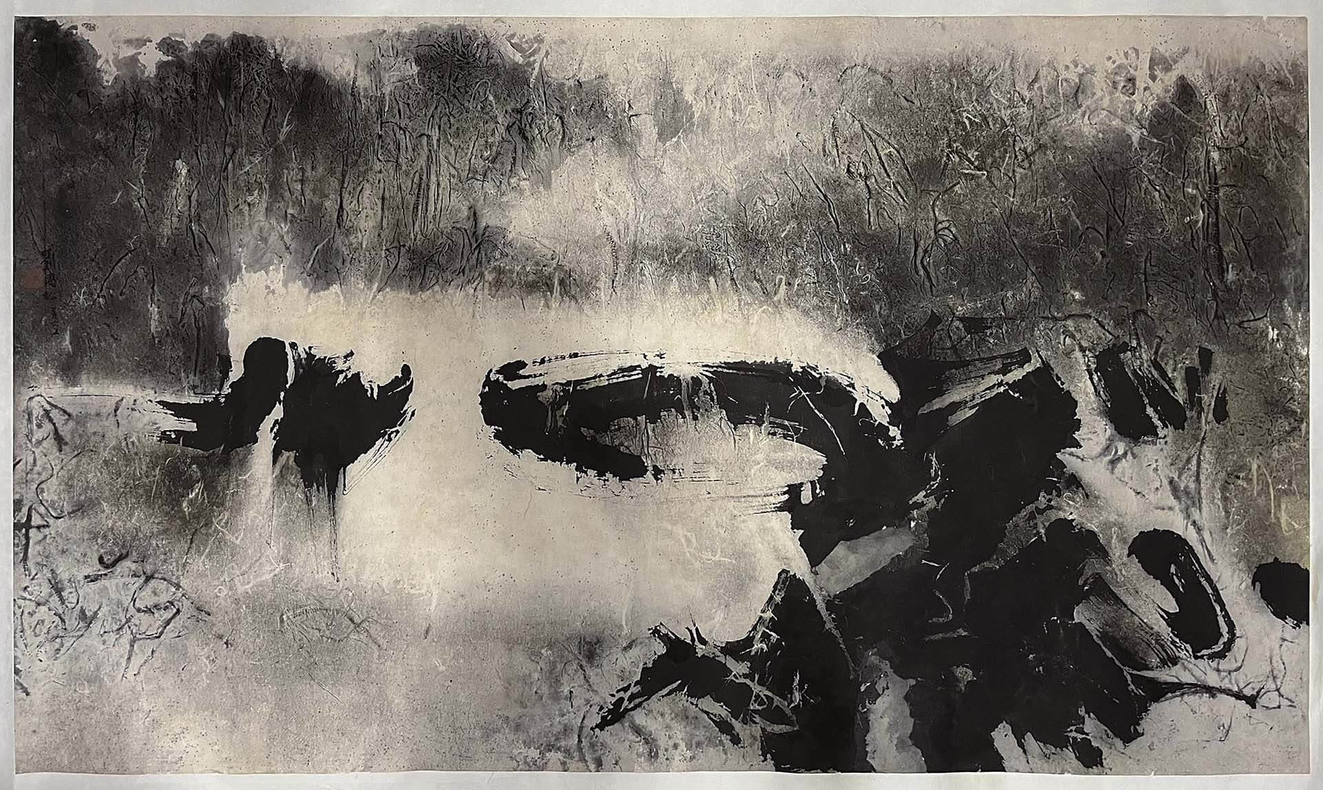 圖為劉國松創作於1965年的《雲影》,75.6×130.8cm。(又齊珍藏提供)