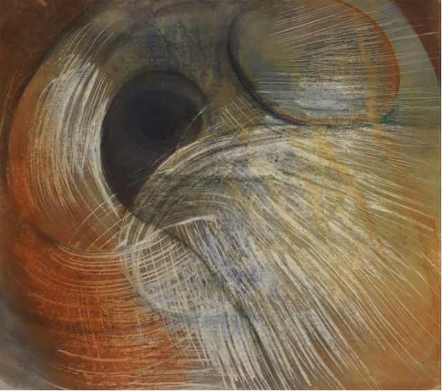 鄭月妹，《聲音的樣貌》， 壓克力顏料、複合媒材，90x90cm，2005。（波翼藝術提供）