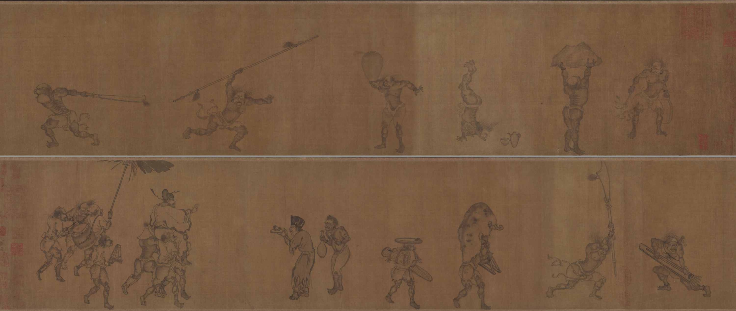圖5 元 顏輝〈鍾馗元夜出遊圖〉，絹本設色，24.8×240.3公分，美國克里夫蘭美術館藏。