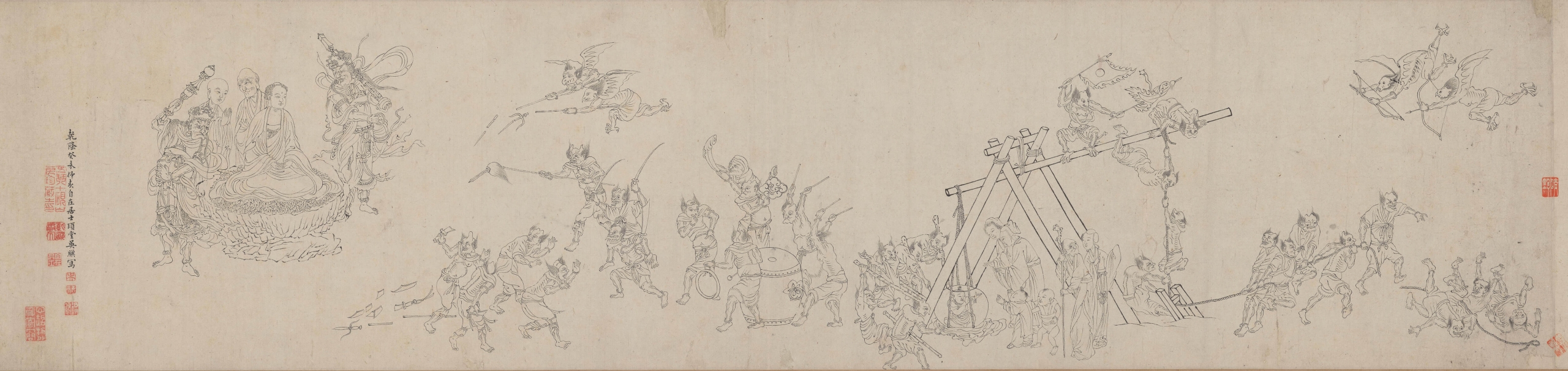圖7 清 吳驥1763年作〈白描魔王救子圖卷〉，紙本水墨，私人收藏。